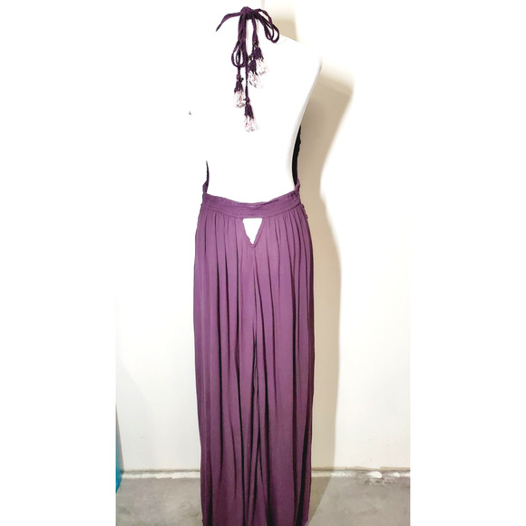 Free People Womens Large Garden Party Maxi Dress Tassels Side Slit Cut-Outs Boho - Picture 8 of 13